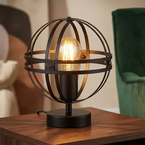 Schwarze Tischlampe Kugel 20 cm – Elegante Leseleuchte - Moderne Tischlampe mit rundem Schirm und industriellem Design. Ideal für jedes Zimmer, schafft eine stilvolle Atmosphäre und bietet angenehmes Licht zum Lesen.