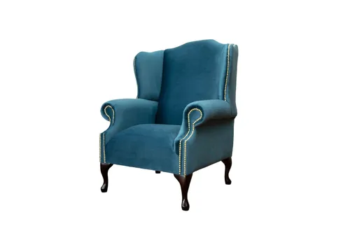 Ohrensessel Chesterfield Einsitzer Blau - Eleganter Ohrensessel im Chesterfield-Stil, ideal für stilvolle Wohnzimmer. Mit hochwertigem Polyesterbezug und robustem Holzgestell für langlebigen Komfort.