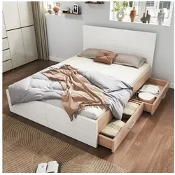 OKWISH Polsterbett Großer, versteckter Stauraum direkt unter dem Bett (Stauraumbett, 1-tlg., Praktische Lösung für mehr Ordnung im Schlafzimmer(ohne Matratze), Stauraumbett 140x200 cm mit 2 Schubladen & Lattenrost 145 cm x 207 cm x 80 cm