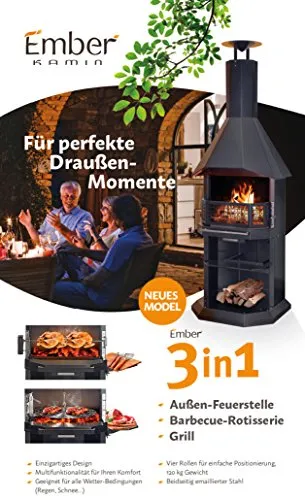 Grill Gartengrill Gartenkamin Grillwagen schwarz emaliert groß