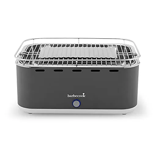 Barbecook Rauchfreier Holzkohlegrill Tischgrill mit Tragetasche geeignet für Balkon als Outdoor Camping-Grill mit eingebauten Gebläse, spülmaschinen-fest, Grau