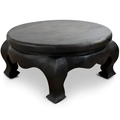 Livasia Opiumtisch aus Massivholz – Handgeschnitzter Beistelltisch (Ø50cm, 24cm hoch) in Schwarz - Beistelltisch aus thailändischem Akazienholz, kunstvoll handgeschnitzt. Setzt stilvolle Akzente in jedem Raum und bringt asiatische Eleganz in Ihr Zuhause. Nachhaltige Qualität, jedes Stück ein Unikat!