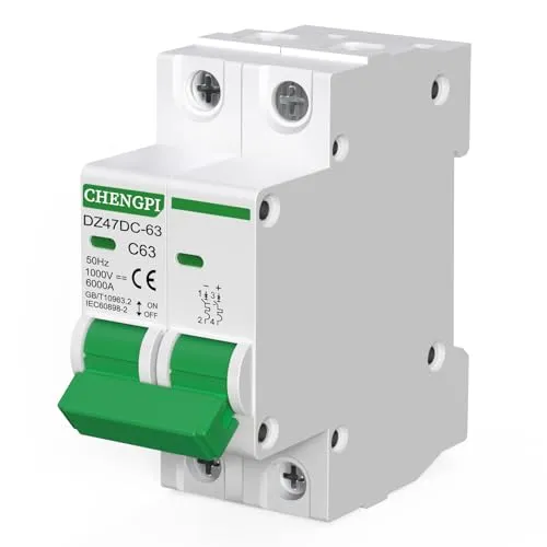 CHENGPI DC Trennschalter,2P DC Miniatur-Leistungsschutzschalter DC1000V 63A,Photovoltaik-Leistungsschalter für PV Anlage,PV Trennschalter Können auf 35mm DIN-Schienenmontage