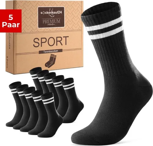 sockenkauf24 Tennissocken Sportsocken Damen & Herren Atmungsaktive Premium Crew Socken (5 Paar) verstärkte Ferse & Fußspitze, gepolsterte Sohle, Baumwolle