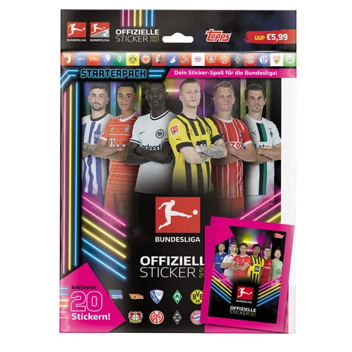 Topps Bundesliga Sammelsticker 2022/23 - 1 Album inkl. 20 Sticker