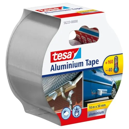 tesa Aluminium Klebeband/Selbstklebendes Aluminiumband für Reparaturen von metallischen Oberflächen / 10m x 50mm