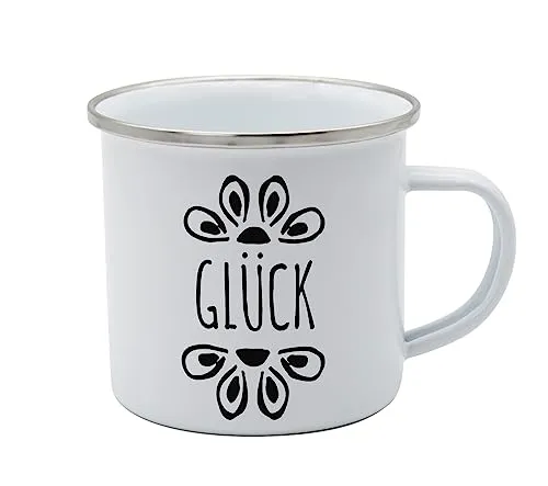 Tasse Glück Emaille 350ml, Blau mit Metallischem Untergrund in blau von GEDA LABELS