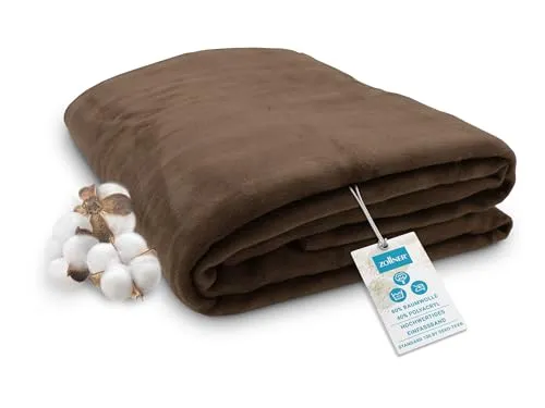 ZOLLNER Kuscheldecke 220x240 cm - Flauschige Sofadecke in Braun - Bettdecken in Hotelqualität, pflegeleicht und waschbar bis 40°C. Genießen Sie mehr Komfort ohne elektrische Aufladung dank hochwertigem Mischgewebe!