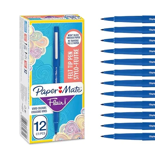Paper Mate Flair Filzstifte | mittlere Spitze (0,7 mm) | Blau | 12 Stück