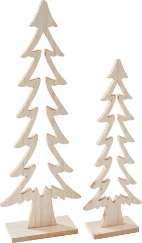 VBS Holz-Tannen 2er Set 31 cm und 40 cm Deko Bäume Weihnachten Natur Holz