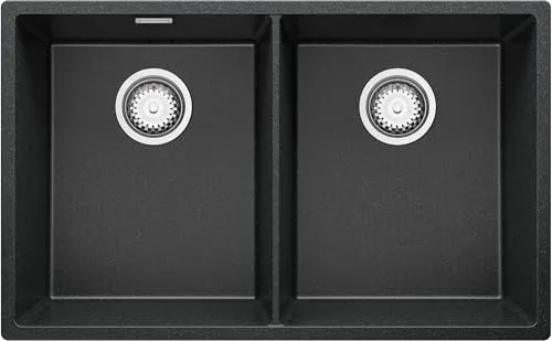 PRIMAGRAN Unterbauspüle Granit Anthrazit 76x47cm, Spülbecken 2 Becken + Ablauf-Set, Granitspüle ab 80er Unterschrank - London Twin S003