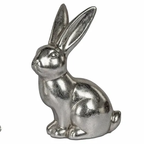 Dekofigur Hase Klassik sitzend antik silber H. 21cm aus Keramik Formano WA