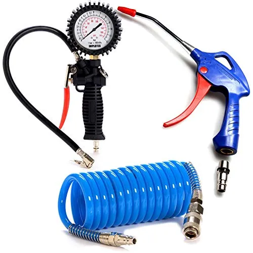 IMPLOTEX Zubehörset 3-teilig: Druckluftschlauch + Ausblaspistole + Reifenfüller