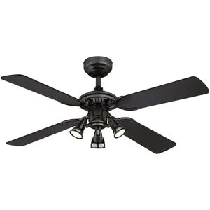 Westinghouse Deckenventilator Princess Euro Ø105cm mit Beleuchtung - Ventilator mit Wendeflügeln in schwarz und Apfelholz, separater Beleuchtung und 10 Jahren Garantie auf den Motor. Ideal für kühlende Sommerbrise und warme Winterluft.