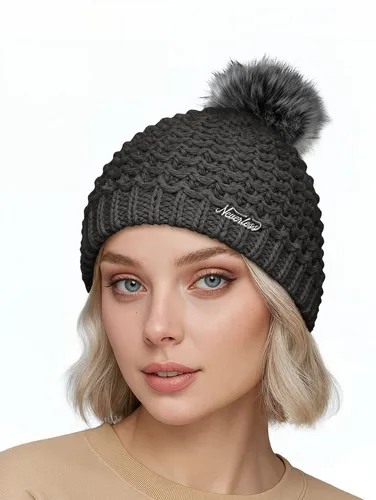 Neverless Strickmütze Damen Strickmütze Perlstrickmuster Pudelmütze Wintermütze ohne