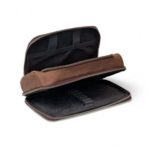 Jahn-Tasche Pencilbag Sehr Großes Federmäppchen XL 2 Fächer, Leder Braun, Jahn-Tasche 020