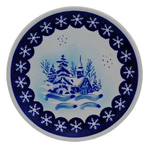 Polmedia Polish Pottery Original Bunzlauer Teller flach/Essteller mit Winterlandschaft Ø19,5 cm Dek DU11 Weihnachten