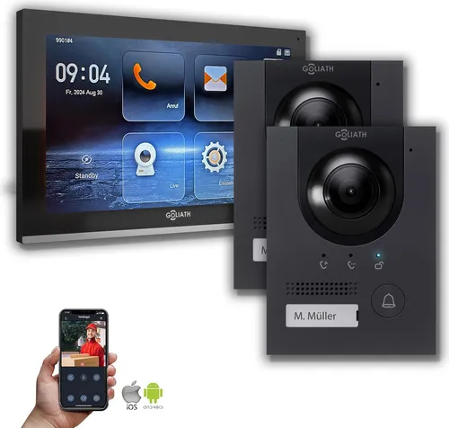 Goliath IP Gegensprechanlage mit 10 Zoll Monitor und 2 Außenstationen - Moderne IP Gegensprechanlage mit 10 Zoll Touchscreen, 2 Außenstationen und HD-Kamera. Ideal für die sichere Kommunikation mit Besuchern und einfache App-Steuerung.