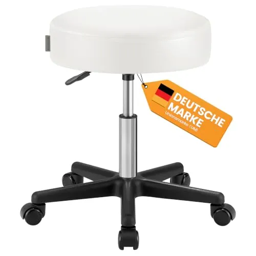 SONGMICS Barhocker auf Rollen, Barstuhl, höhenverstellbarer, Drehhocker, PU-Bezug, Arbeitshocker für Kosmetikstudios, Friseursalons, Büros, Praxen, wolkenweiß LJB061W01