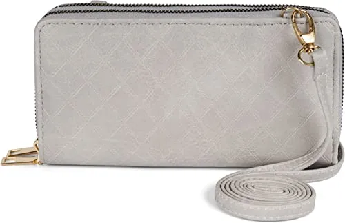 styleBREAKER Damen 2 in 1 Mini Bag Umhängetasche mit Rauten Prägung, Geldbörse, Handytasche, Schultertasche 02012379, Farbe:Hellgrau