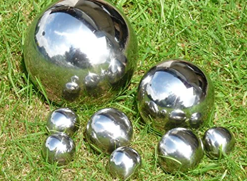Dekokugel Set Silberkugel Ø 15 cm Ø 10 cm Ø 6 cm Ø 4 cm Edelstahl Kugel Rosenkugel Schwimmkugel Teichkugel 8 x