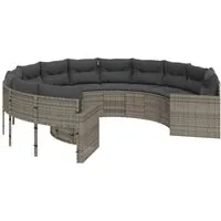 vidaXL Rundes Gartensofa mit Kissen Grau aus Poly Rattan - Bequemes Gartensofa für entspannte Stunden im Freien, aus langlebigem und pflegeleichtem PE-Rattan mit abnehmbaren Kissenbezügen. Ideal für Garten, Terrasse oder Innenhof.
