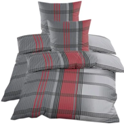 Seersucker Bettwäsche 4 tlg. 135 x 200 mit Reißverschluss – Anthrazit Grau Gestreift - Hochwertige 4-teilige Seersucker Bettwäsche in 135x200 cm mit Reißverschluss. Ideal für den Sommer: atmungsaktiv, pflegeleicht und waschbar bis 40 Grad.