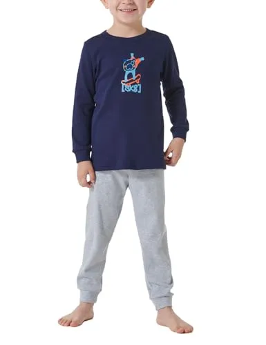 Schiesser Jungen Schlafanzug Set Pyjama - Frottee & Fleece, Größe 92-140 - Bequemes Pyjama-Set mit witzigem Hundedesign. Ideal für entspannte Nächte, aus weicher Qualität mit Bündchenabschlüssen für optimalen Sitz.