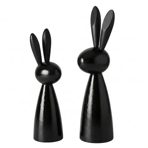 MF Osterhasen Figuren Set 2-teilig - Schwarz Glänzend, Modernes Holzdesign - Elegantes 2-teiliges Osterhasen-Set aus handgefertigtem Schima-Holz, ideal für stilvolle Wohnraumgestaltung. Perfekt als zeitloses Deko-Element für jedes Zuhause.