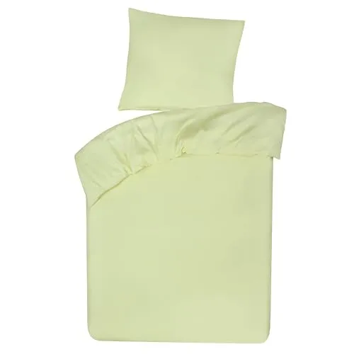 DoubleDry Bettwäsche 135x200 Set - 100% Baumwolle Bettbezug 135x200 cm + 1 Kissenbezug 80x80 cm, Bettwäsche 2-teilig mit Reißverschluss - bettbezüge(Hellgelb)