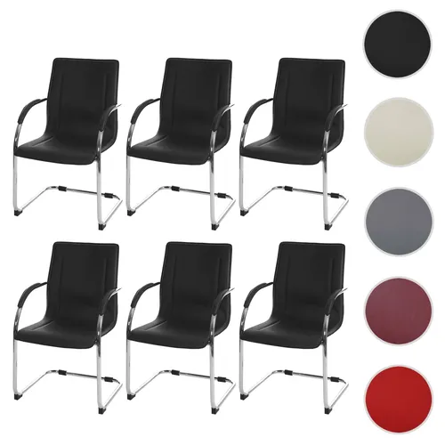 6er-Set Esszimmerstuhl Samara, Freischwinger Küchenstuhl - Klassische Esszimmerstühle aus PVC und verchromtem Stahl, mit eleganter Ziernaht und maximaler Gewichtskapazität von 120 kg. Ideal für stilvolle Küchen und Esszimmer.