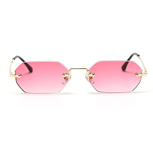 LIGOES männer rechteckig sonnenbrille rahmenlose sonnenbrille randlos achteckig kleine brillen frauen metall gold polygon blau braun uv400 (gold with pink)