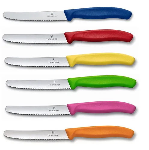 Victorinox Swiss Classic Tafelmesser Set, 6-tlg. Multicolor - 6-teiliges Tafelmesser Set mit Wellenschliff, ideal für Obst und Gemüse, perfekt für Küche und Esstisch.