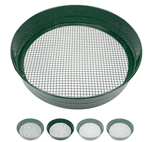 Sterico Gartensieb in verschiedenen Maschengrößen | Rundsieb 33cm Ø | Erdsieb für Saatgut, Erde, Kompost, Steine, Unkraut, Schotter | Stapelbar | Sehr robust | Rostgeschützt (6mm)