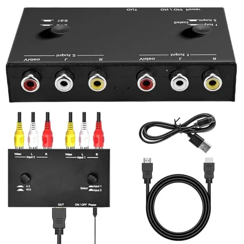 HOSPAOP RCA auf Video Konverter – Dual AV zu Digital Video Adapter, Wii Video Adapter, 1080P 60Hz Unterstützung, 16:9/4:3 für Wii/N64/PS1/PS2/PS3/STB/Xbox/VHS/VCR/DVD usw.