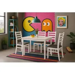 5tlg. Tischgruppe inklusive Esstisch und vier Massivholzstühlen