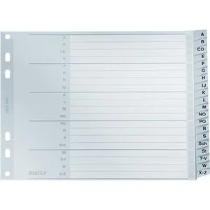 Leitz 1262-00-00 Register Kunststoff, A-Z, A4-halbe Höhe Überbreite, 20-teilig, grau