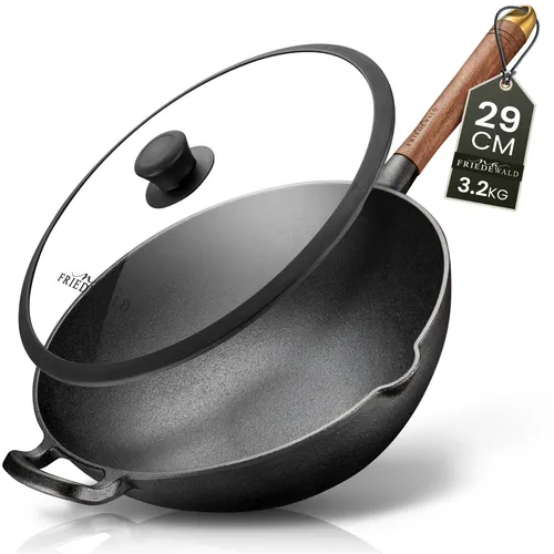 Friedewald® Gusseisen Wok mit Deckel