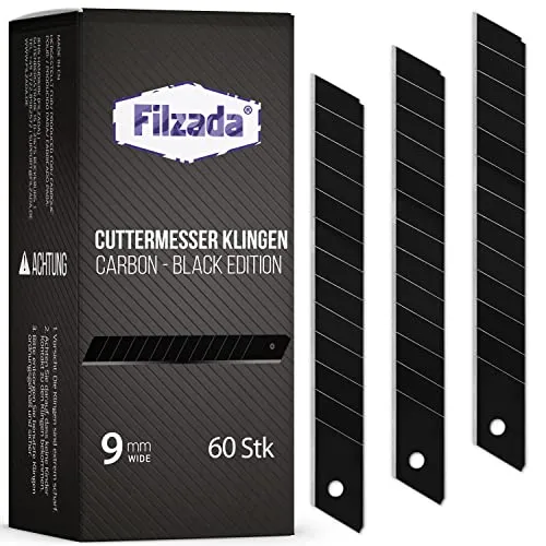 Filzada® 60x Ersatzklingen Cuttermesser 9mm BLACK von Filzada