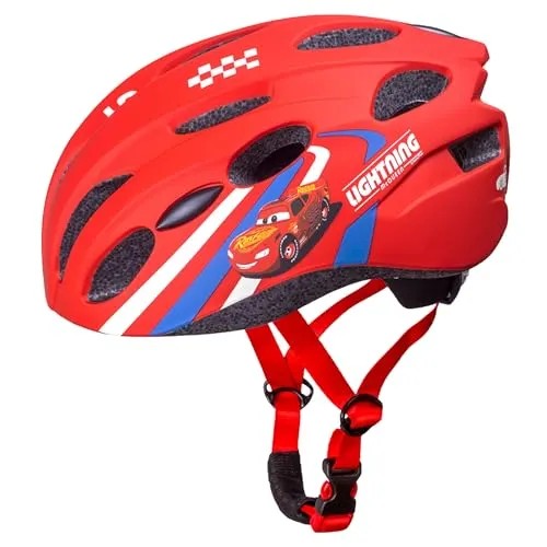 Fahrradhelm für Jungen SICHER und LEICHT, VERSTELLBAR 52–56 cm, SPORTlich Kinderhelm, belüftet, KOPFSCHUTZ (Disney Cars)