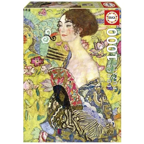 Educa - Puzzle von 1000 Teilen für Erwachsene | Dame mit Fächer, Gustav Klimt. Messen: 48 x 68 cm. Beinhaltet die puzzlekleber FixPuzzle. Seit 14 Jahren (19932)