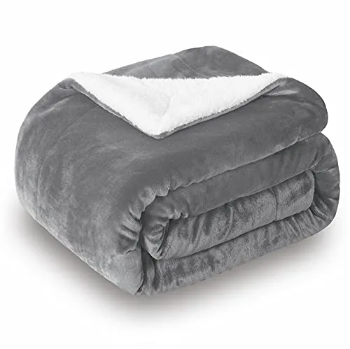 SOCHOW Sherpa Decke Grau zweiseitige Wohndecken Kuscheldecken, extra Dicke warm Sofadecke/Couchdecke aus Sherpa, 150 x 200 cm super flausch Fleecedecke als Sofaüberwurf oder Wohnzimmerdecke