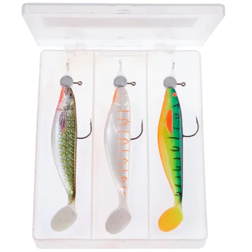 Balzer MK Pike Box 4 - 3 Gummifische + 3 Jigköpfe, Gummiköder, Softbaits, Köder