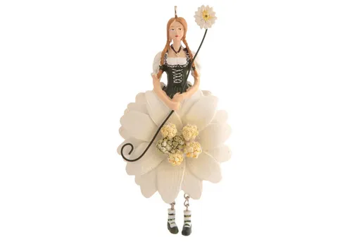 ROSEMARIE SCHULZ Heidelberg Dekofigur Blumenmädchen Edelweiss Dekohänger Kunstblume Deko-Objekt, Handbemalte Figur aus Polyresin
