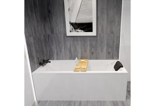 Badewanne Rechteck ACRYL WANNE 120x70 mit Bambus Ablage - Moderne Acryl-Badewanne mit rutschsicherem Design, ideal für entspannende Momente. Inklusive praktischer Bambusablage für Bücher und Getränke, perfekt für Ihr Badezimmer.