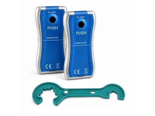 BlueCraft Druckminderer 2x Gasflaschen Füllstandsanzeiger Ultraschallsensor & Gasreglerlöser, (Set aus 2x Füllstandsanzeiger & Gasflaschenschlüssel), für 2,5 kg