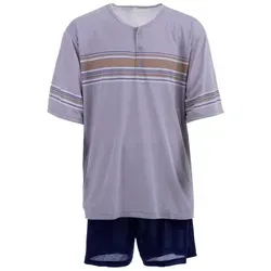 Lucky Schlafanzug Pyjama Set Shorty - Streifen Köpfe grau 3XL