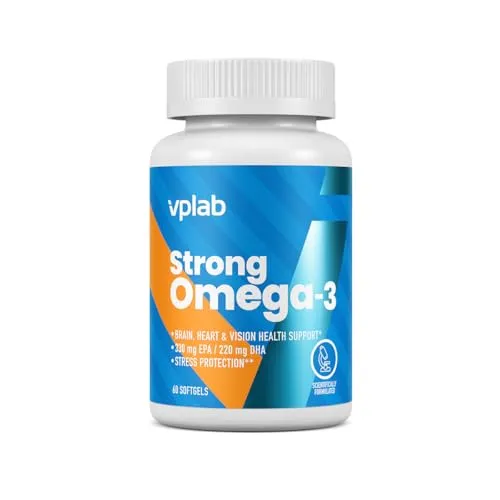 VPLab Omega-3 60 Softgel-Kapseln – Hochdosierte Fischölkapseln mit EPA & DHA – Für Herz, Gehirn und Gelenke – Unterstützt Gesundheit und Leistungsfähigkeit – Glutenfrei, Laktosefrei – Strong Omega-3
