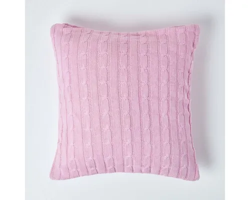 Homescapes Kissenhülle Zopfmuster-Kissenbezug in Rosa, 100% Baumwolle, 45 x 45 cm