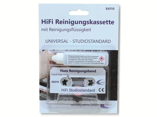 CENTRALSYSTEMS Reinigungskassette für Kassettenrekorder - A/V-Reinigungsset zur effektiven Reinigung von Kassettenrekordern. Entfernt Staub und Schmutz, sorgt für optimale Klangqualität und entmagnetisiert die Köpfe.